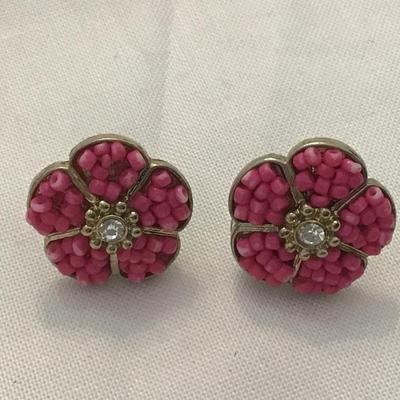 Pink Bead Rhinestone Earrings