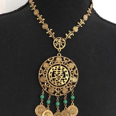 Beautiful vintage 60s GOLDETTE signed Asian medallion necklace