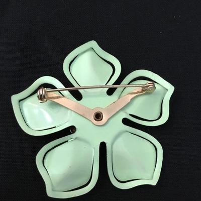 Vintage mint, green metal, flower, brooch