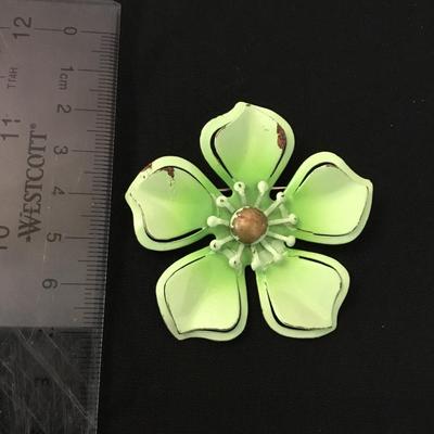 Vintage mint, green metal, flower, brooch