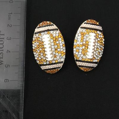 Super cute rhinestone large football statement earrings