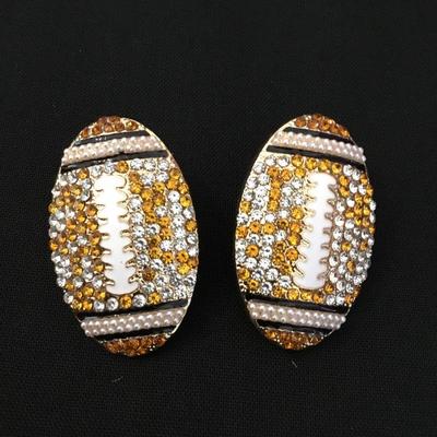 Super cute rhinestone large football statement earrings