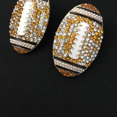 Super cute rhinestone large football statement earrings