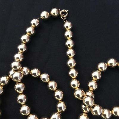Vintage metal metallic gold, toned beaded necklace