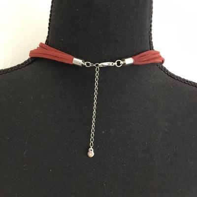 Very nice silver tone, leather type statement, necklace
