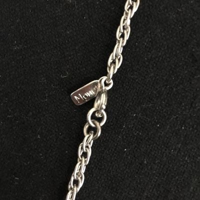Vintage Monet long Singapore chain with saucer, charms, elegant for layering, silver toned