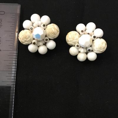 Vintage celluloid, flower, clip on earrings