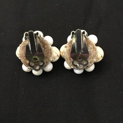 Vintage celluloid, flower, clip on earrings