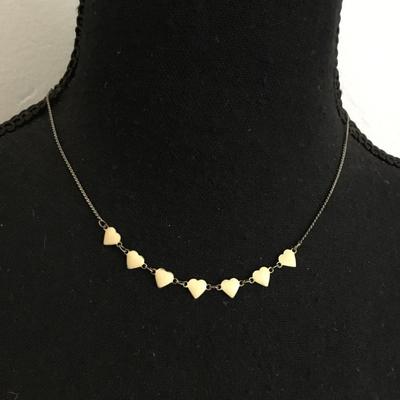 Vintage, silver, toned, dainty enameled heart necklace