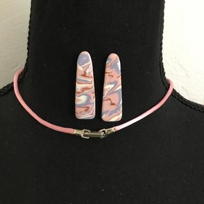 Vintage clay, necklace, and earrings