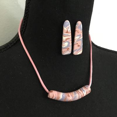 Vintage clay, necklace, and earrings