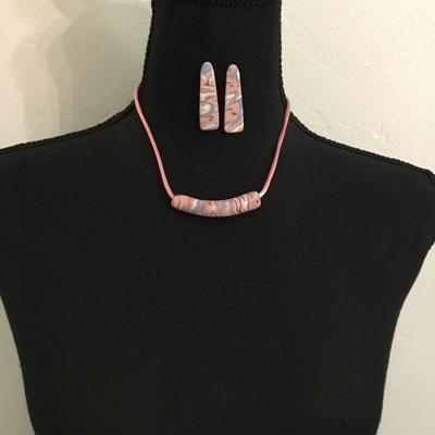 Vintage clay, necklace, and earrings