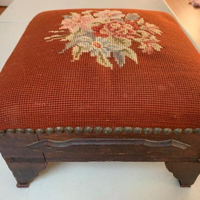 Antique Small Needlepoint Foot Stool
