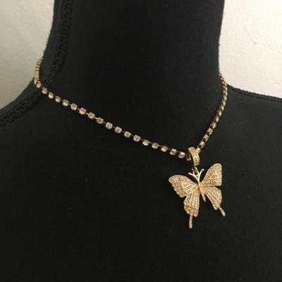 Beautiful, rhinestone butterfly fashion necklace