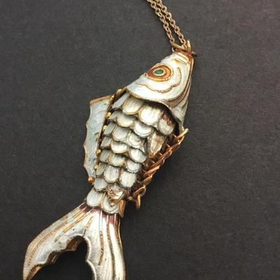 Vintage articulating, enameled, fish necklace