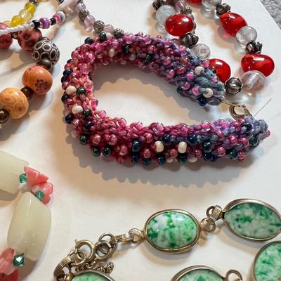 Big Lot Bracelets - Beads, Cloisonne, Glass, Crystal