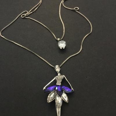Layered silver, toned, crystal fairy necklace