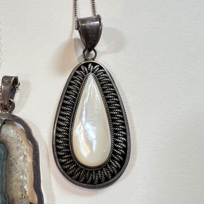 3 Large Sterling Silver Pendant Necklaces - 67 Grams