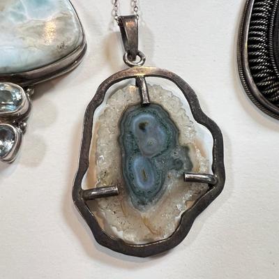 3 Large Sterling Silver Pendant Necklaces - 67 Grams
