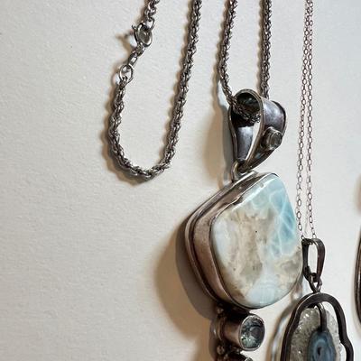 3 Large Sterling Silver Pendant Necklaces - 67 Grams