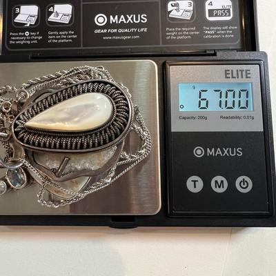 3 Large Sterling Silver Pendant Necklaces - 67 Grams