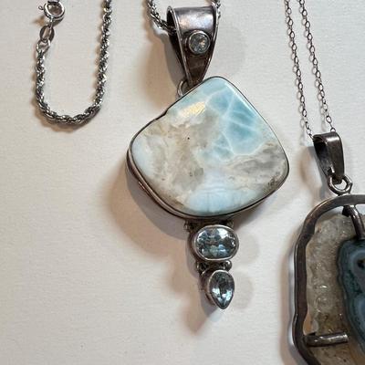 3 Large Sterling Silver Pendant Necklaces - 67 Grams