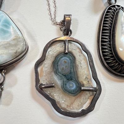 3 Large Sterling Silver Pendant Necklaces - 67 Grams