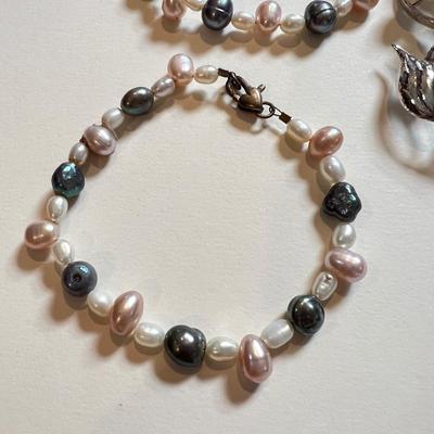 Sterling Silver Pearl, Abalone, Cloisonne Jewelry Lot