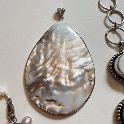 Sterling Silver Pearl, Abalone, Cloisonne Jewelry Lot
