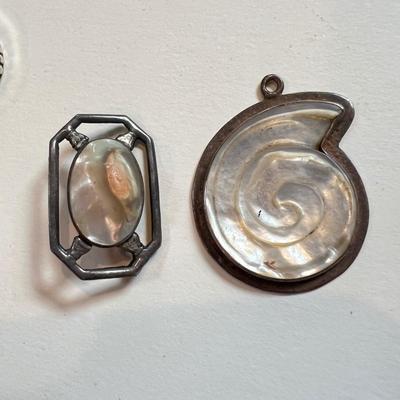 Sterling Silver Pearl, Abalone, Cloisonne Jewelry Lot