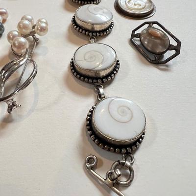 Sterling Silver Pearl, Abalone, Cloisonne Jewelry Lot