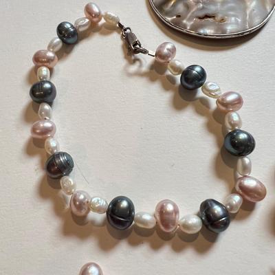Sterling Silver Pearl, Abalone, Cloisonne Jewelry Lot