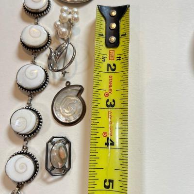 Sterling Silver Pearl, Abalone, Cloisonne Jewelry Lot