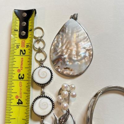 Sterling Silver Pearl, Abalone, Cloisonne Jewelry Lot