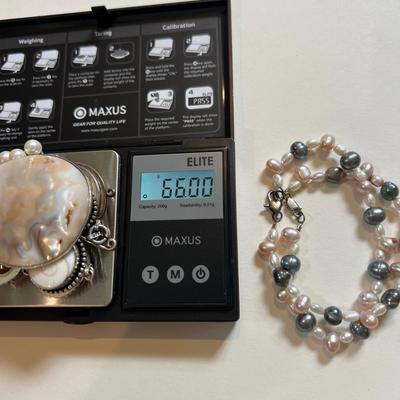 Sterling Silver Pearl, Abalone, Cloisonne Jewelry Lot