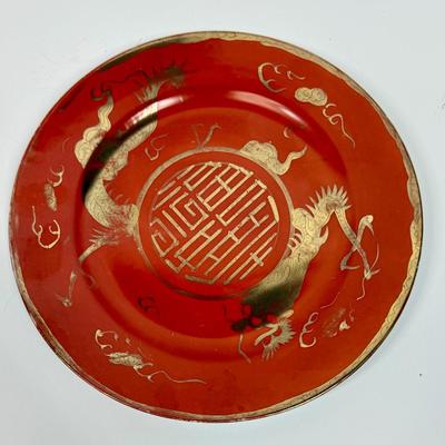 Japanese Meiji Period Eirku porceLain Plate Golden Dragon Iron red gold