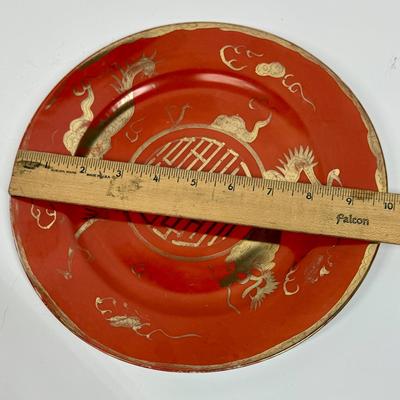 Japanese Meiji Period Eirku porceLain Plate Golden Dragon Iron red gold