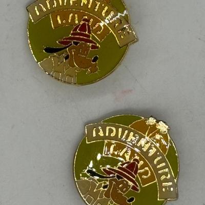 (2) Vintage 1985 30th Anniversary Disneyland Adventureland Cloisonné Pins Goofy Fireman