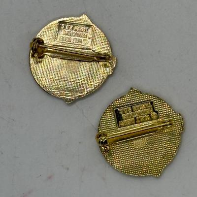(2) Vintage 1985 30th Anniversary Disneyland Adventureland Cloisonné Pins Goofy Fireman