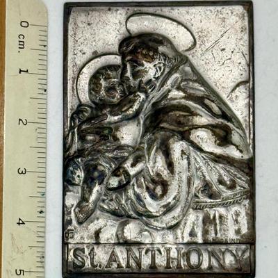 VIntage Catholic St. Anthony Pressed Metal Plaque Silver-plate