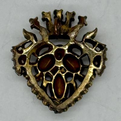 Vintage Art Deco Heart Pendant Purple & Clear Rhinestone w/ gold tone setting