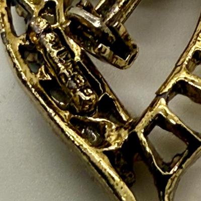 Vintage Gold Tone Faux Turquoise Ladder Heart Brooch Pin