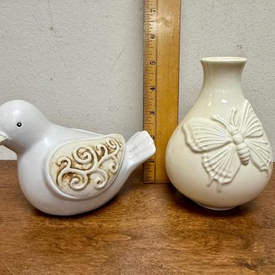 Misc Pottery Limoges, Bird, Butterfly Vase. Pot Planter , etc