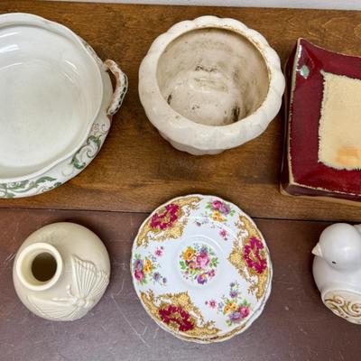 Misc Pottery Limoges, Bird, Butterfly Vase. Pot Planter , etc