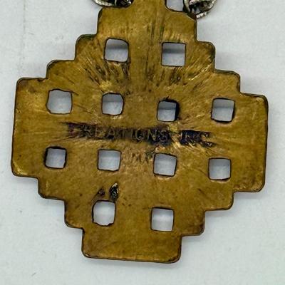 Vintage Brass Jerusalem Cross Pendant Necklace