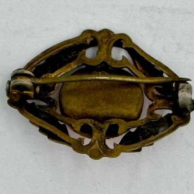 Antique Art Deco Opaque Faceted red glass Brass Brooch Pin
