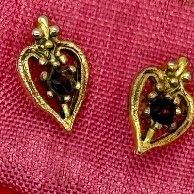Vintage gold tone and purple-red rhinestones