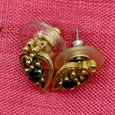 Vintage gold tone and purple-red rhinestones