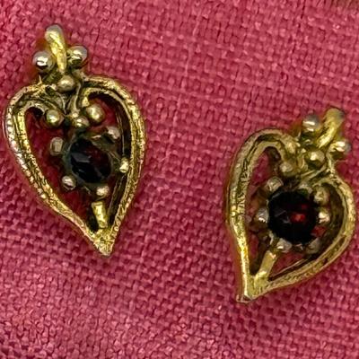 Vintage gold tone and purple-red rhinestones