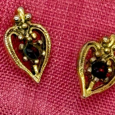 Vintage gold tone and purple-red rhinestones